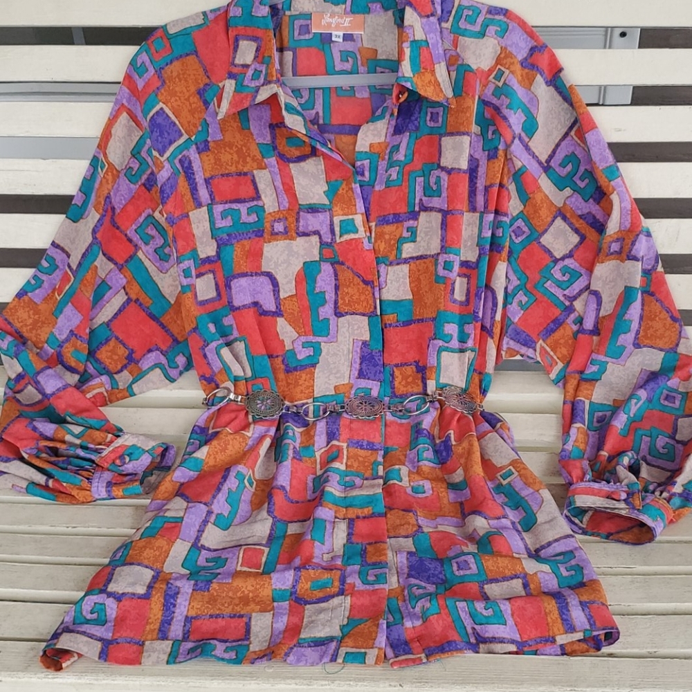 Vintage Lansford II Multi Color Blouse Size 3X